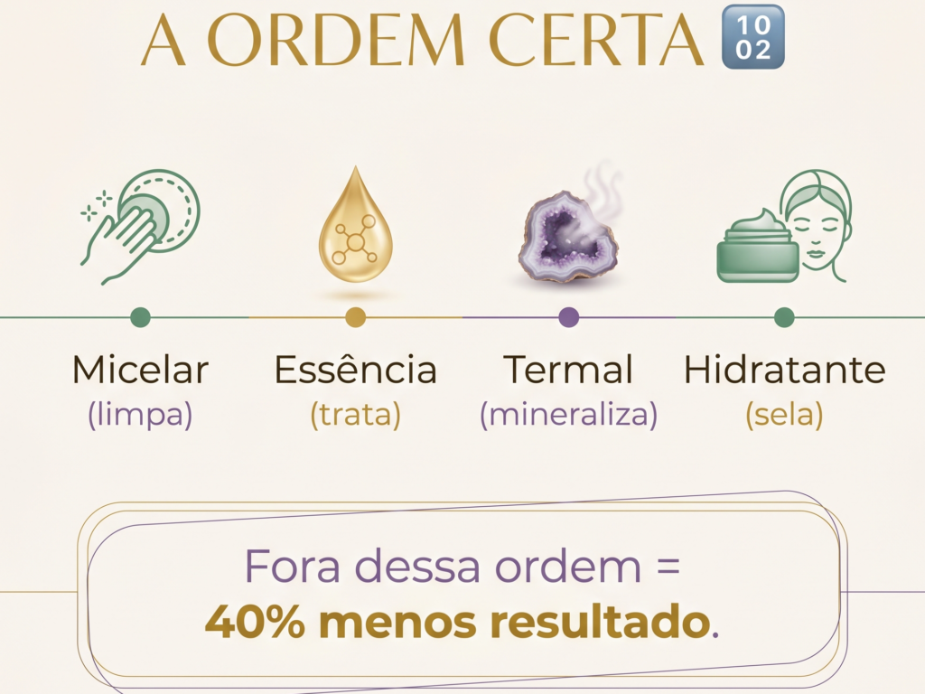 água termal micelar e essência, diferença água termal e micelar, ordem de aplicação skincare, essência dermatológica para que serve